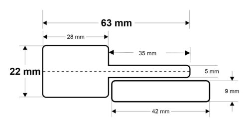 Image for Cricket Bat Style Jewellery Labels, Thermal Transfer BOPP Matt, Permanent Label Rolls, 63mm x 22mm, 2000 Labels Per Roll, Wound Out, 38mm Core, Not Perforated, Price Per 5 Rolls - With Box Label (42mm x 9mm), Handle to Right