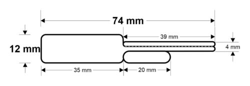 Image for Cricket Bat Style Jewellery Labels, Thermal Transfer BOPP Matt, Permanent Label Rolls, 74mm x 12mm, 2000 Labels Per Roll, Wound Out, 38mm Core, Not Perforated, Price Per 5 Rolls - With Box Label (20mm x 4mm), Handle to Right