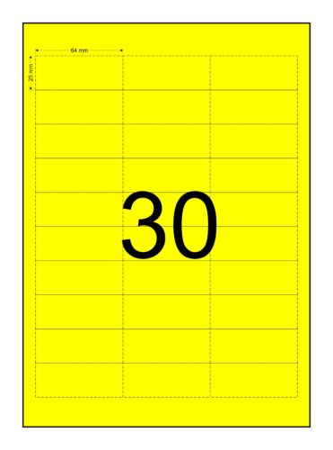 Image for Data Strips, Laser Paper Card Matt (110GSM), Yellow Colour, 64mm x 25mm, 3 Across, 10 Down, Perforated, 30 Tickets Per Sheet, Price Per 150 Sheets