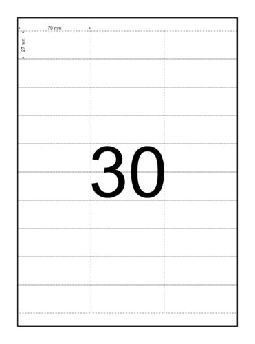 Image for Data Strips, Laser Paper Card Matt (110GSM) Label Sheets, 70mm x 27mm, 3 Across, 10 Down, Perforated, 30 Tickets Per Sheet, Price Per 150 Sheets