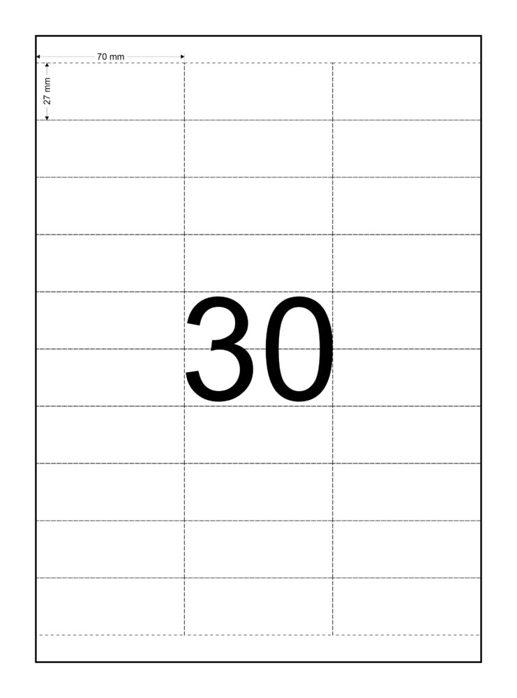 Image #01 for Data Strips, Laser Paper Card Matt (110GSM) Label Sheets, 70mm x 27mm, 3 Across, 10 Down, Perforated, 30 Tickets Per Sheet, Price Per 150 Sheets