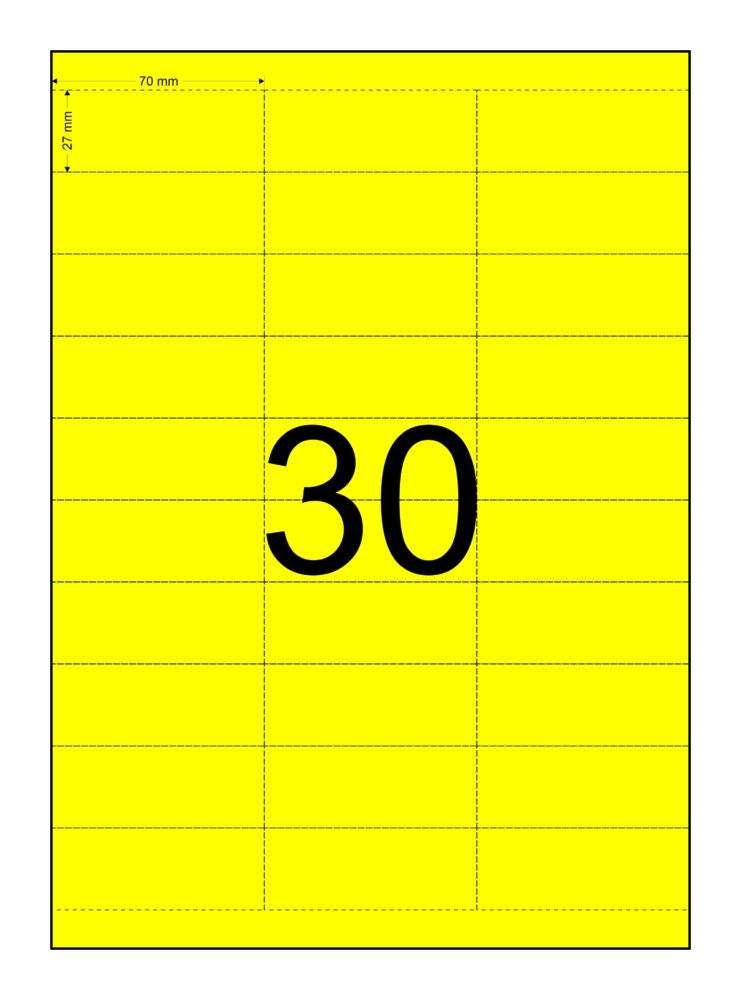 Image #01 for Data Strips, Laser Paper Card Matt (110GSM), Yellow Colour, 70mm x 27mm, 3 Across, 10 Down, Perforated, 30 Tickets Per Sheet, Price Per 150 Sheets