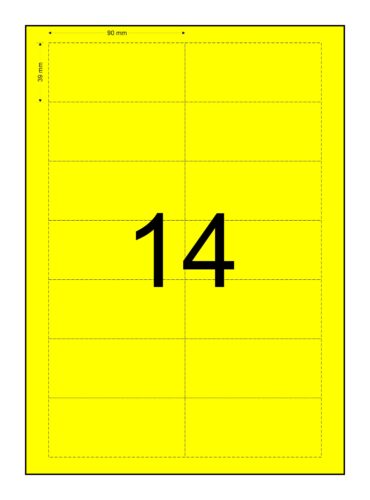 Image for Data Strips, Laser Paper Card Matt (110GSM), Yellow Colour, 90mm x 39mm, 2 Across, 7 Down, Perforated, 14 Tickets Per Sheet, Price Per 150 Sheets