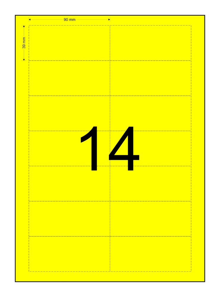 Image #01 for Data Strips, Laser Paper Card Matt (110GSM), Yellow Colour, 90mm x 39mm, 2 Across, 7 Down, Perforated, 14 Tickets Per Sheet, Price Per 150 Sheets