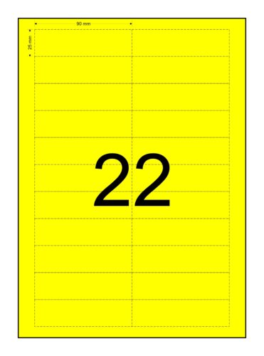 Image for Data Strips, Laser Paper Card Matt (110GSM), Yellow Colour, 90mm x 25mm, 2 Across, 11 Down, Perforated, 22 Tickets Per Sheet, Price Per 150 Sheets