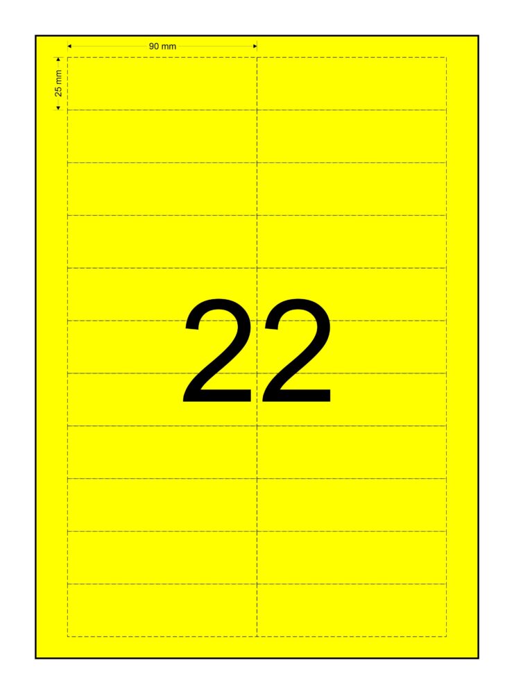 Image #01 for Data Strips, Laser Paper Card Matt (110GSM), Yellow Colour, 90mm x 25mm, 2 Across, 11 Down, Perforated, 22 Tickets Per Sheet, Price Per 150 Sheets