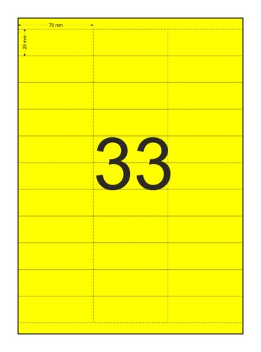 Image for Data Strips, Laser Paper Card Matt (110GSM), Yellow Colour, 70mm x 25mm, 3 Across, 11 Down, Perforated, 33 Tickets Per Sheet, Price Per 150 Sheets