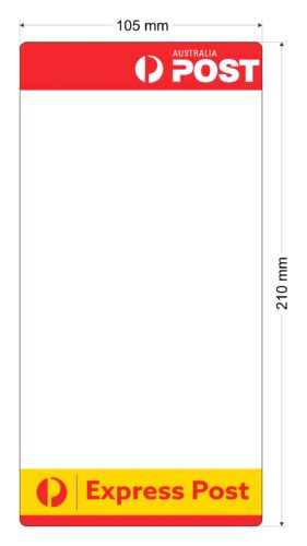 Image for Direct Thermal Paper Matt, Permanent Label Rolls, 105mm x 210mm, 325 Labels Per Roll, Wound Out, 38mm Core, Not Perforated, Price Per 8 Rolls - Red/Yellow Pre-printed Artwork - Express Post Artwork, 2 Colour Print