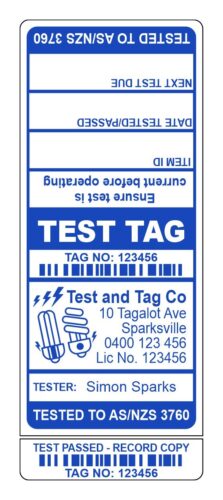 Image for Test Tags with 9mm Slit, Synthetic Gloss, Permanent Label Rolls, 100mm x 40mm, 500 Labels Per Roll, Wound Out, 38mm Core, Not Perforated, Price Per 2 Rolls - Blue Custom Printed Test Tags