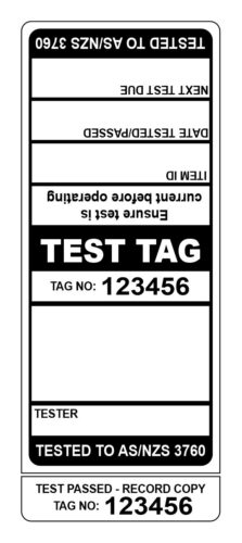 Image for Test Tags with 9mm Slit, Synthetic Gloss, Permanent Label Rolls, 100mm x 40mm, 250 Labels Per Roll, Wound Out, 38mm Core, Not Perforated, Price Per 1 Roll - Black Pre-printed Test Tags