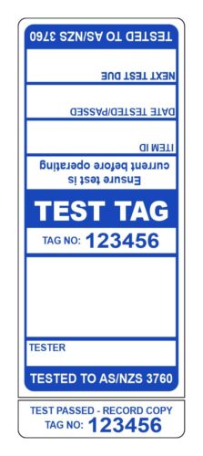 Image for Test Tags with 9mm Slit, Synthetic Gloss, Permanent Label Rolls, 100mm x 40mm, 250 Labels Per Roll, Wound Out, 38mm Core, Not Perforated, Price Per 1 Roll - Blue Pre-printed Test Tags