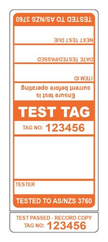 Image for Test Tags with 9mm Slit, Synthetic Gloss, Permanent Label Rolls, 100mm x 40mm, 250 Labels Per Roll, Wound Out, 38mm Core, Not Perforated, Price Per 1 Roll - Orange Pre-printed Test Tags