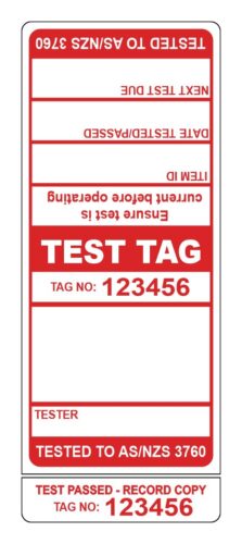 Image for Test Tags with 9mm Slit, Synthetic Gloss, Permanent Label Rolls, 100mm x 40mm, 250 Labels Per Roll, Wound Out, 38mm Core, Not Perforated, Price Per 1 Roll - Red Pre-printed Test Tags