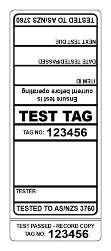 Image for Test Tags with 9mm Slit, Synthetic Gloss, Permanent Label Rolls, 100mm x 40mm, 250 Labels Per Roll, Wound Out, 38mm Core, Not Perforated, Price Per 1 Roll - White Pre-printed Test Tags