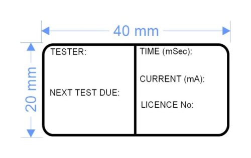 Image for RCD Test Tags, Synthetic Gloss, Permanent Label Rolls, 40mm x 20mm, 500 Labels Per Roll, Wound Out, 38mm Core, Not Perforated, Price Per 2 Rolls - Black Pre-printed Test Tags