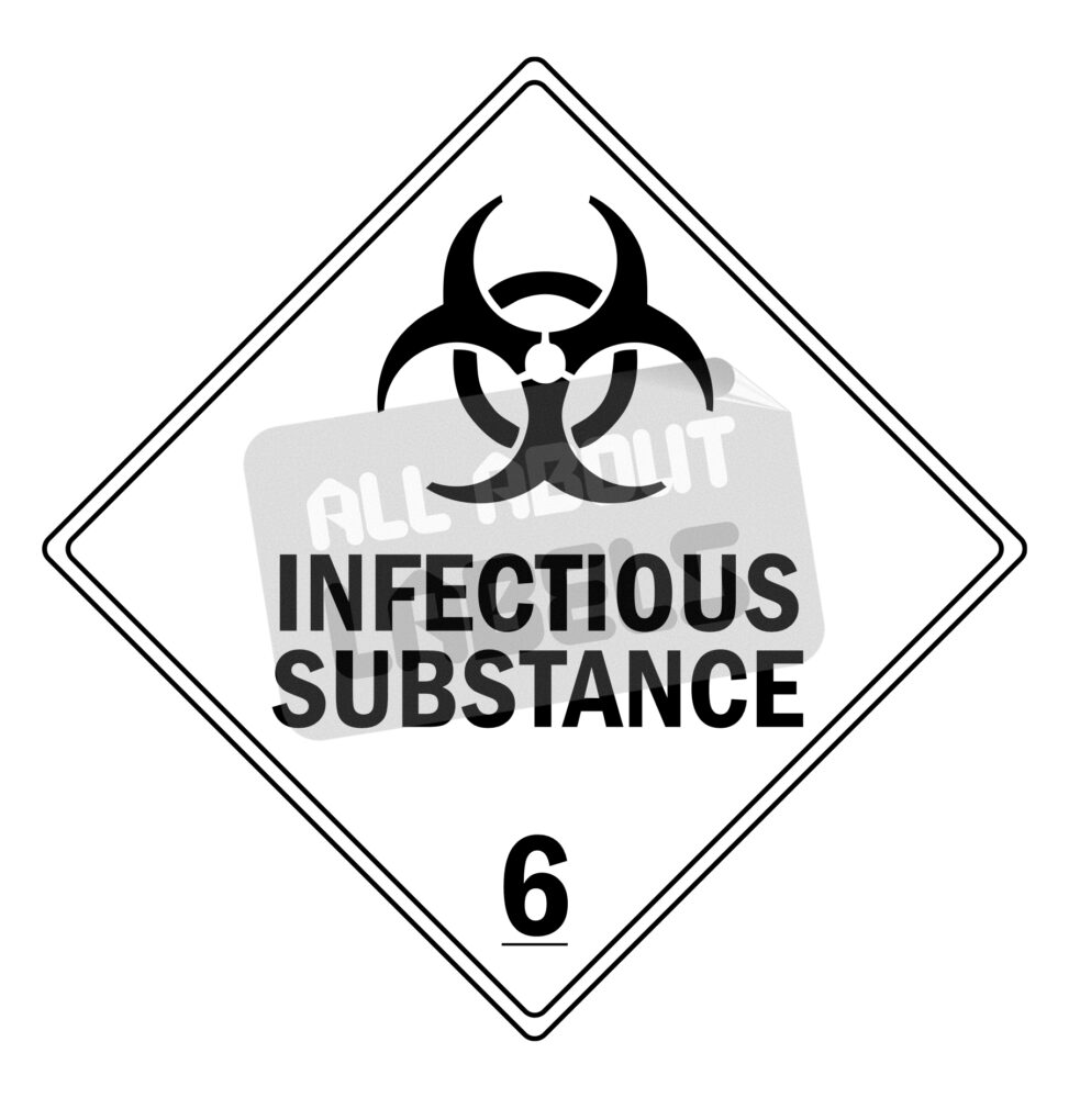 Image #01 for Paper Gloss, Permanent Label Rolls, 100mm x 100mm, 250 Labels Per Roll, Wound Out, 76mm Core, Not Perforated, Price Per 1 Roll - Black Printed Hazard Warning - Infectious Substance 6