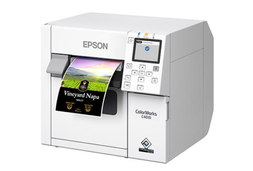 Image for Epson ColorWorks CW-C4010A Colour Inkjet Label Printer, USB/Ethernet Connectivity, 1200DPI Max Resolution, 25.4mm Media Min Width, 112mm Media Max Width, 101.6mm Media Max Diameter, 44mm Media Core Min Diameter, 57mm Media Core Max Diameter - Includes Cutter, Full Set of CMYK Ink Cartridges & Maintenance Box, Epson LabelWorks Software Downloaded Separately