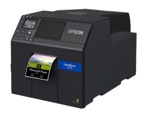 Image for Epson ColorWorks CW-C6010 Colour Inkjet Label Printer, USB/Ethernet Connectivity, 1200DPI Max Resolution, 25.4mm Media Min Width, 112mm Media Max Width, 203.2mm Media Max Diameter, 76.2mm Media Core Min Diameter, 76.2mm Media Core Max Diameter - Includes Cutter, Full Set of CMYK Ink Cartridges & Maintenance Box, Epson LabelWorks Software Downloaded Separately