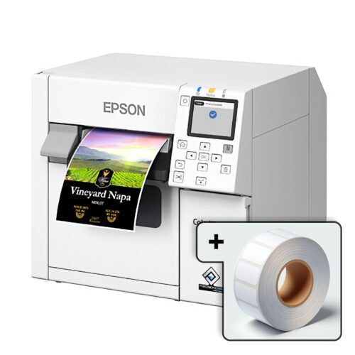 Image for Food & Beverage Starter Pack, Includes: (1) Epson CW-C4010A Colour Inkjet Label Printer (USB/Ethernet Connectivity, 1200DPI Max Resolution, Full Set of CMYK Ink Cartridges & Maintenance Box), (2) Inkjet Paper Gloss, Permanent Label Rolls, 100mm x 30M Continuous Label with Front Peel, Wound Out, 50mm Core, Not Perforated, 5 Rolls, (3) Free Shipping