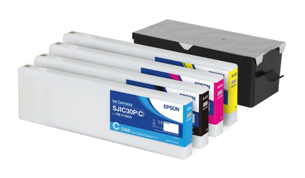 Image #01 for Epson Cyan/Magenta/Yellow/Black Ink Cartridge & Maintenance Box Bundle for Epson ColorWorks TM-C7500 - SJIC30P & SJMB7500