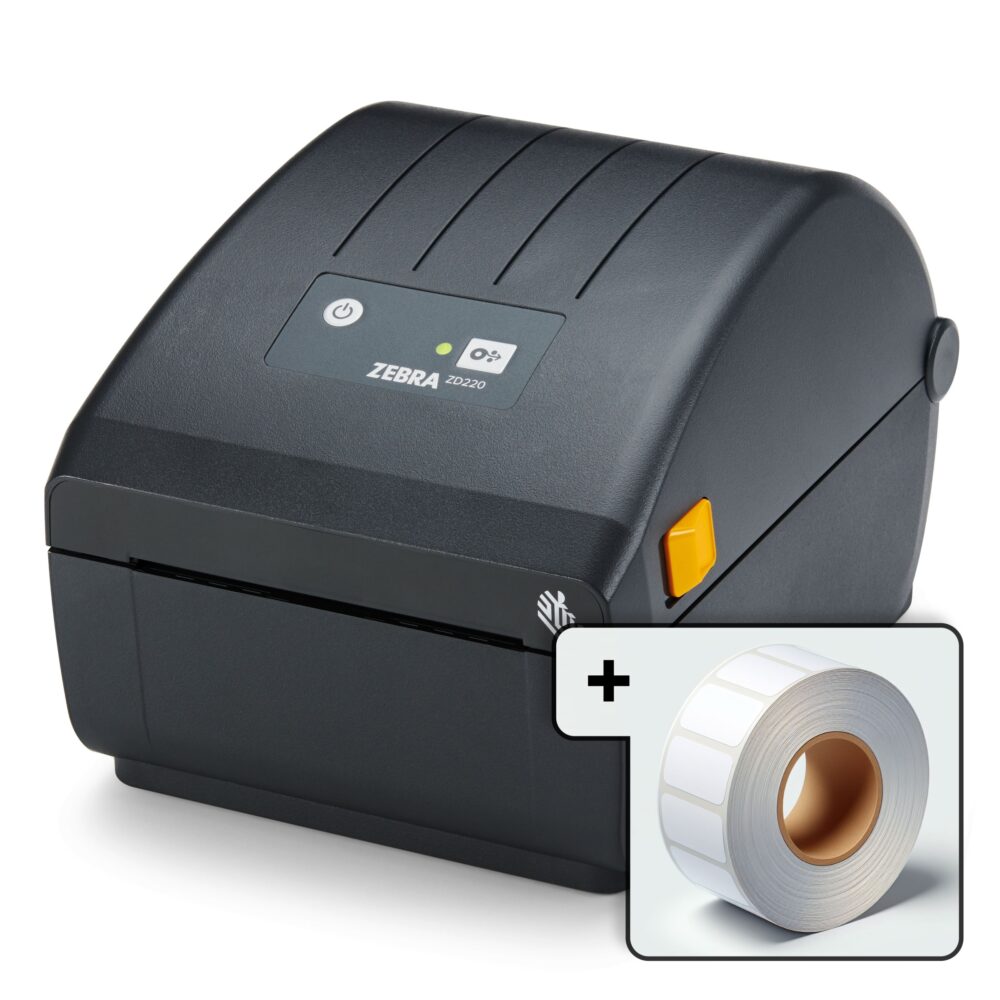 Image #01 for Retail & Supermarket Starter Pack, Includes: (1) Zebra ZD220 Direct Thermal Label Printer (USB/Bluetooth Connectivity, 203DPI Max Resolution), (2) Direct Thermal Paper Matt, Removable Label Rolls, 40mm x 28mm, 2000 Labels Per Roll, Wound Out, 38mm Core, Perforated, 5 Rolls, (3) Free Shipping